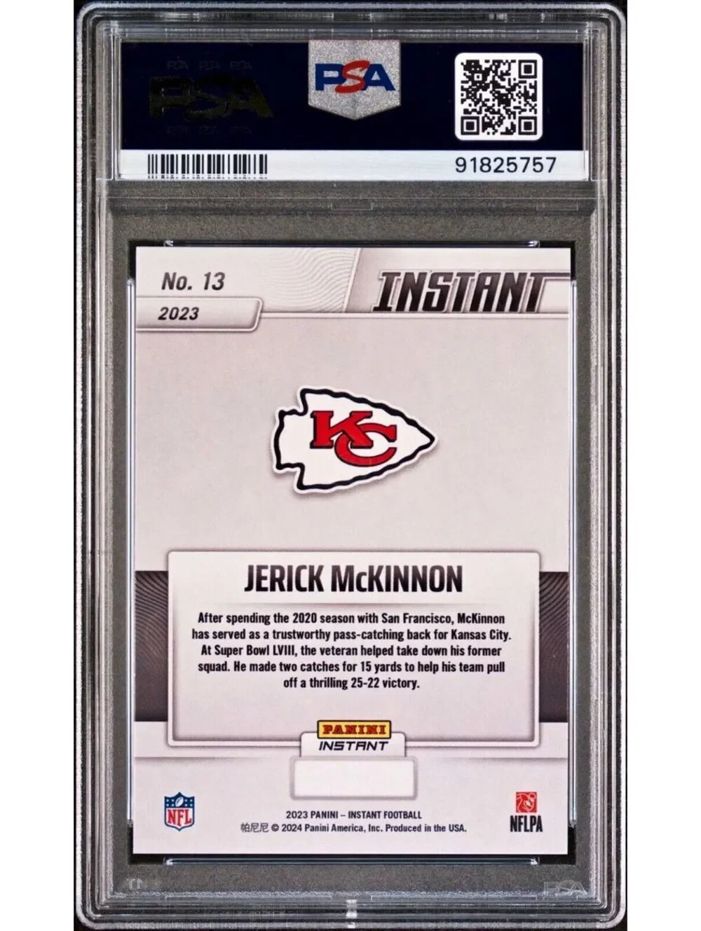 Jerick McKinnon 2023 Panini NFL Superbowl Champions #13 Card PSA 9 Mint